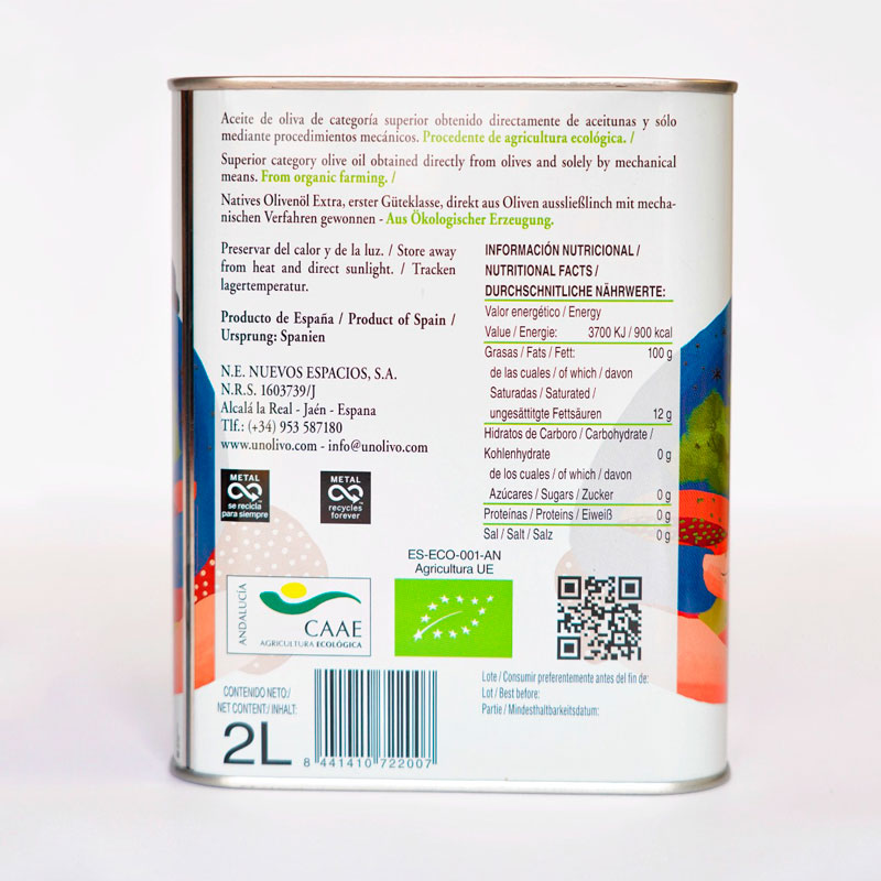 Aceite de oliva virgen extra Ecológico Lata 2L
